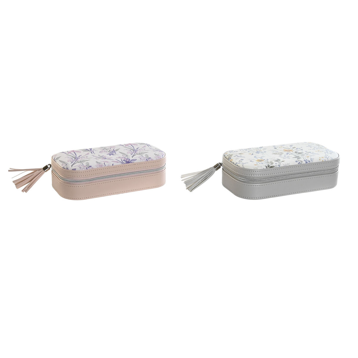 Caja-Joyero DKD Home Decor Blanco Gris Lila Rosa claro Poliuretano Espejo 18,5 x 10 x 5 cm (2 Unidades)