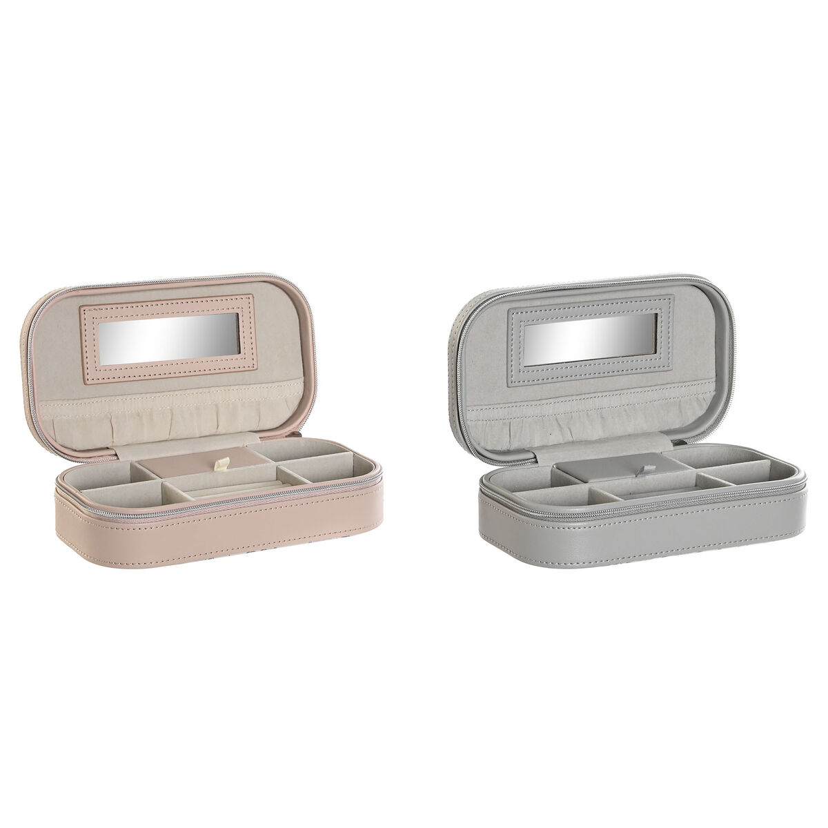Caja-Joyero DKD Home Decor Blanco Gris Lila Rosa claro Poliuretano Espejo 18,5 x 10 x 5 cm (2 Unidades)