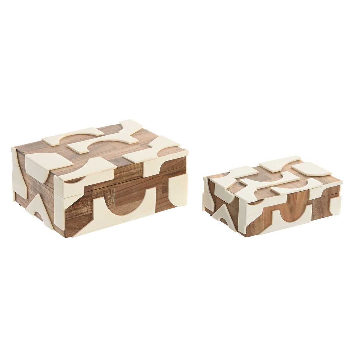 Caja-Joyero Home ESPRIT Negro Natural Resina Acacia 18 x 13 x 7,5 cm (2 Piezas)