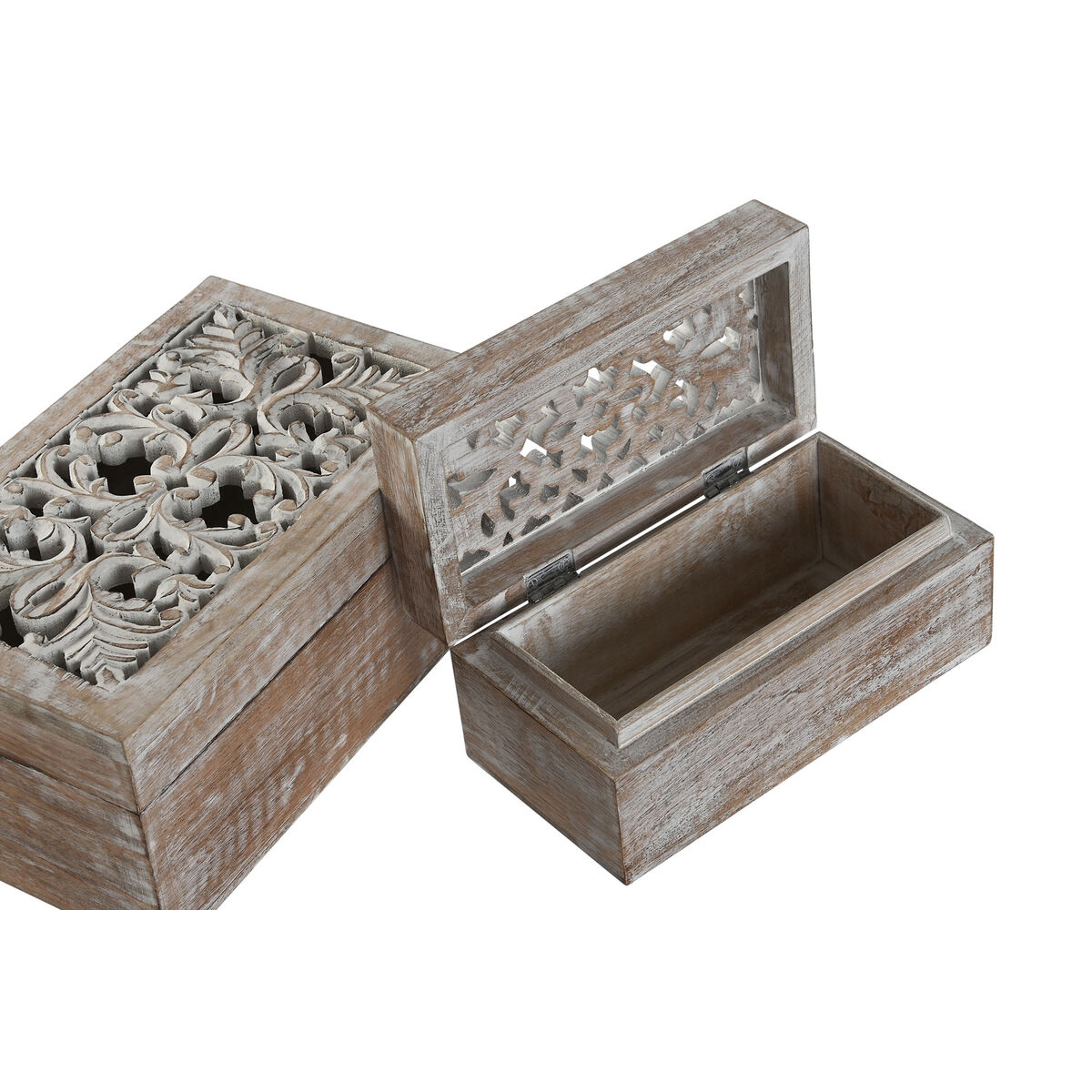 Caja-Joyero Home ESPRIT Blanco Natural Madera de mango (2 Piezas)