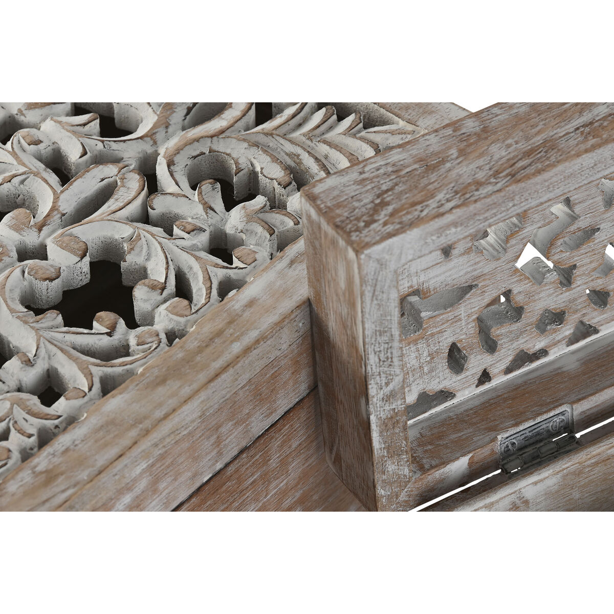 Caja-Joyero Home ESPRIT Blanco Natural Madera de mango (2 Piezas)