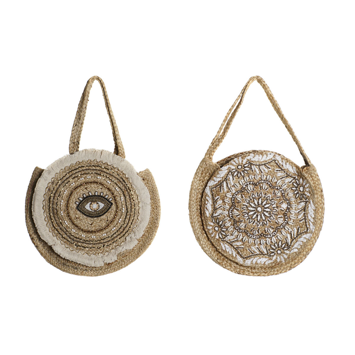 Bolso Mujer DKD Home Decor Negro Beige Natural 36 x 12 x 36 cm (2 Unidades)