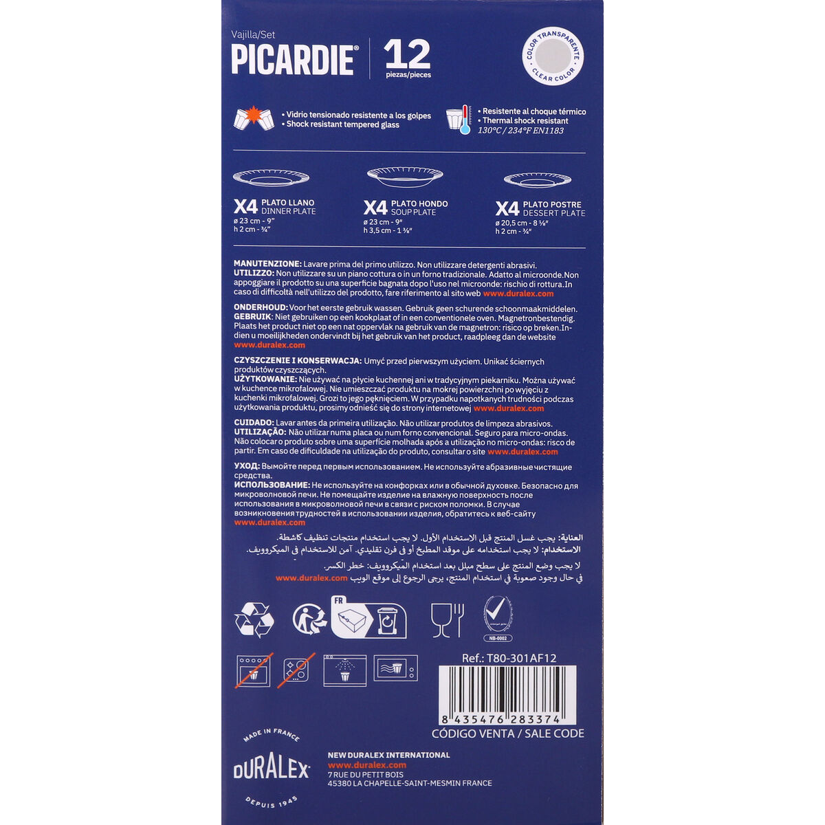 Vajilla Duralex Picardie Transparente 12 Piezas (2 Unidades)