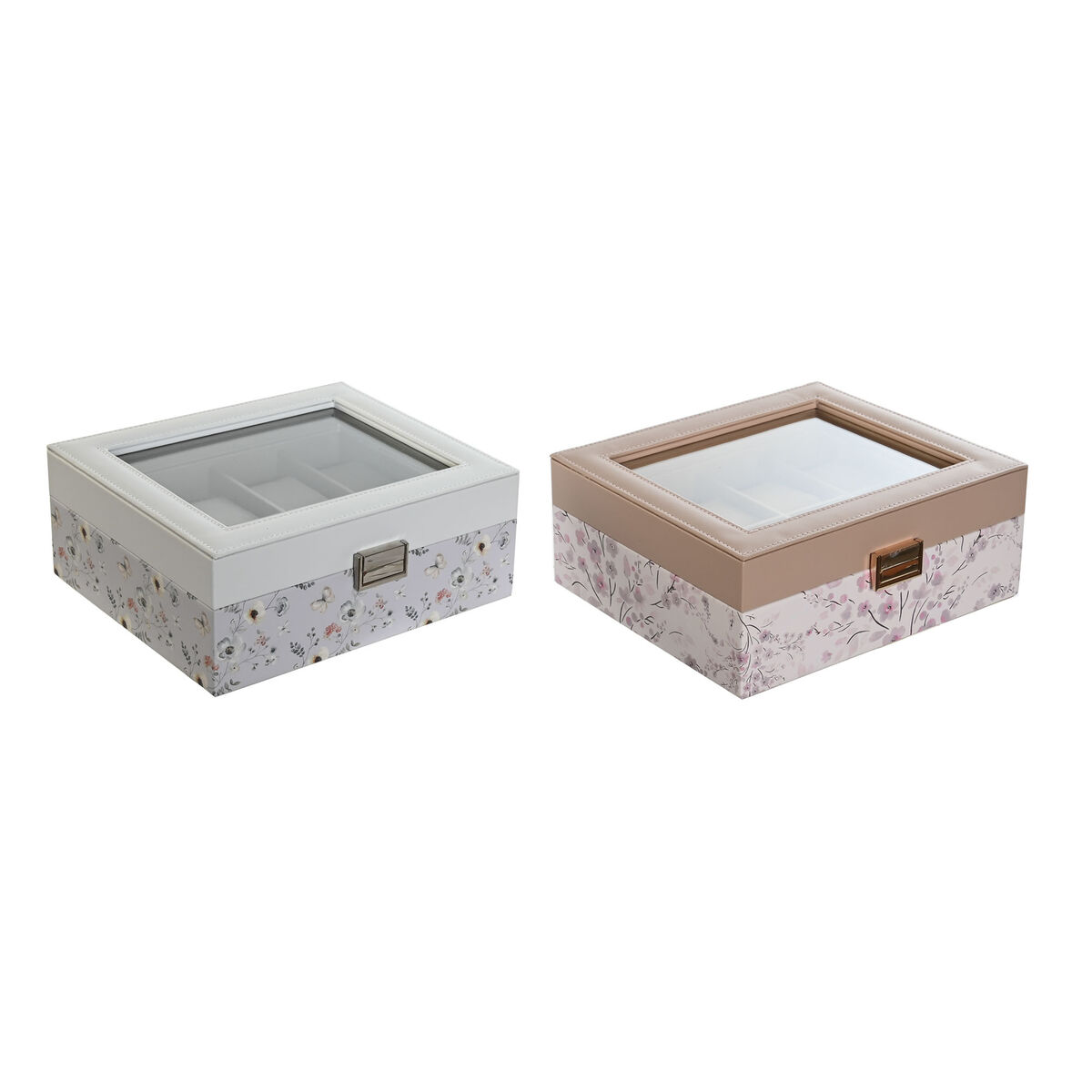 Caja para Relojes DKD Home Decor Azul Rosa claro Cristal 22,5 x 19,5 x 9,5 cm (2 Unidades)