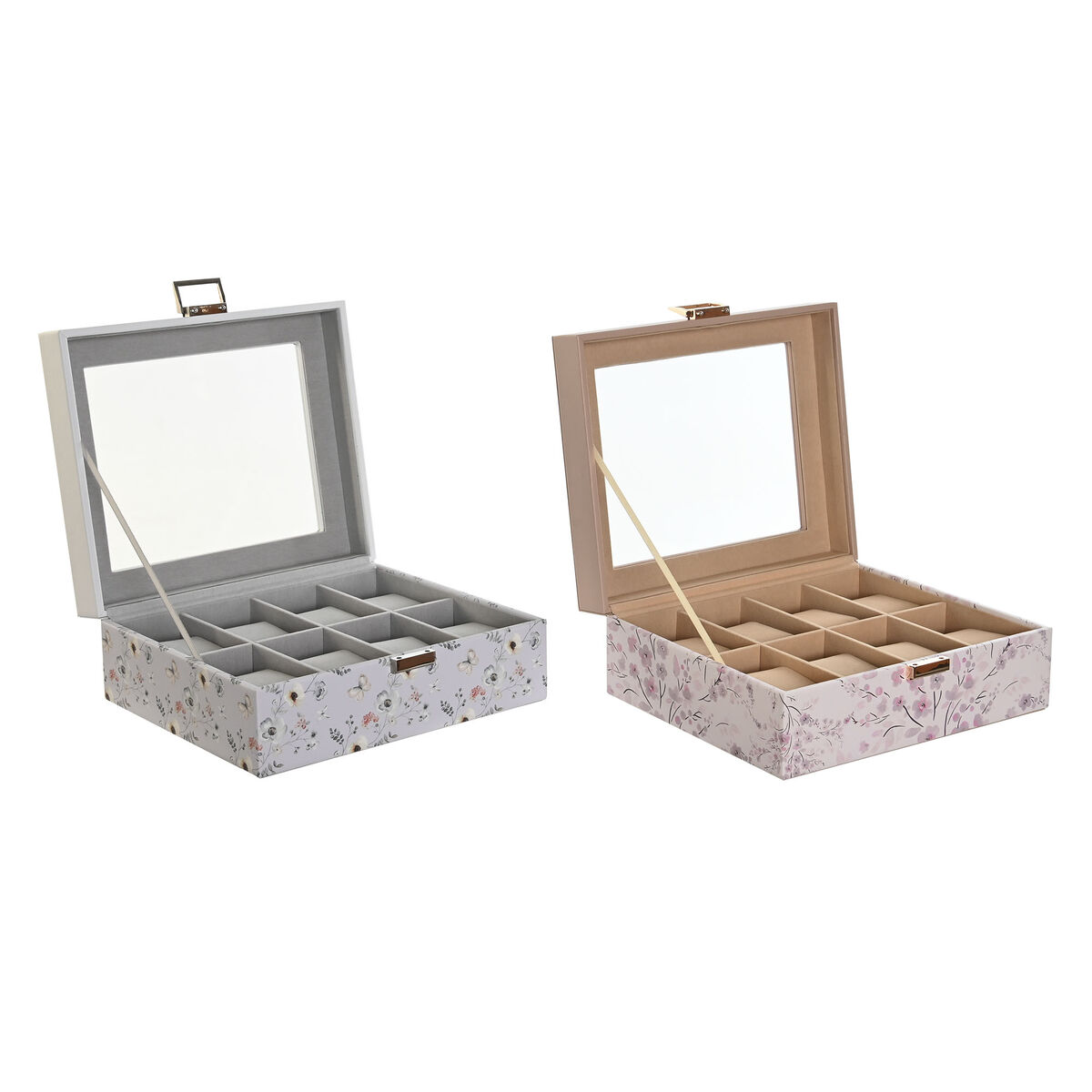 Caja para Relojes DKD Home Decor Azul Rosa claro Cristal 22,5 x 19,5 x 9,5 cm (2 Unidades)