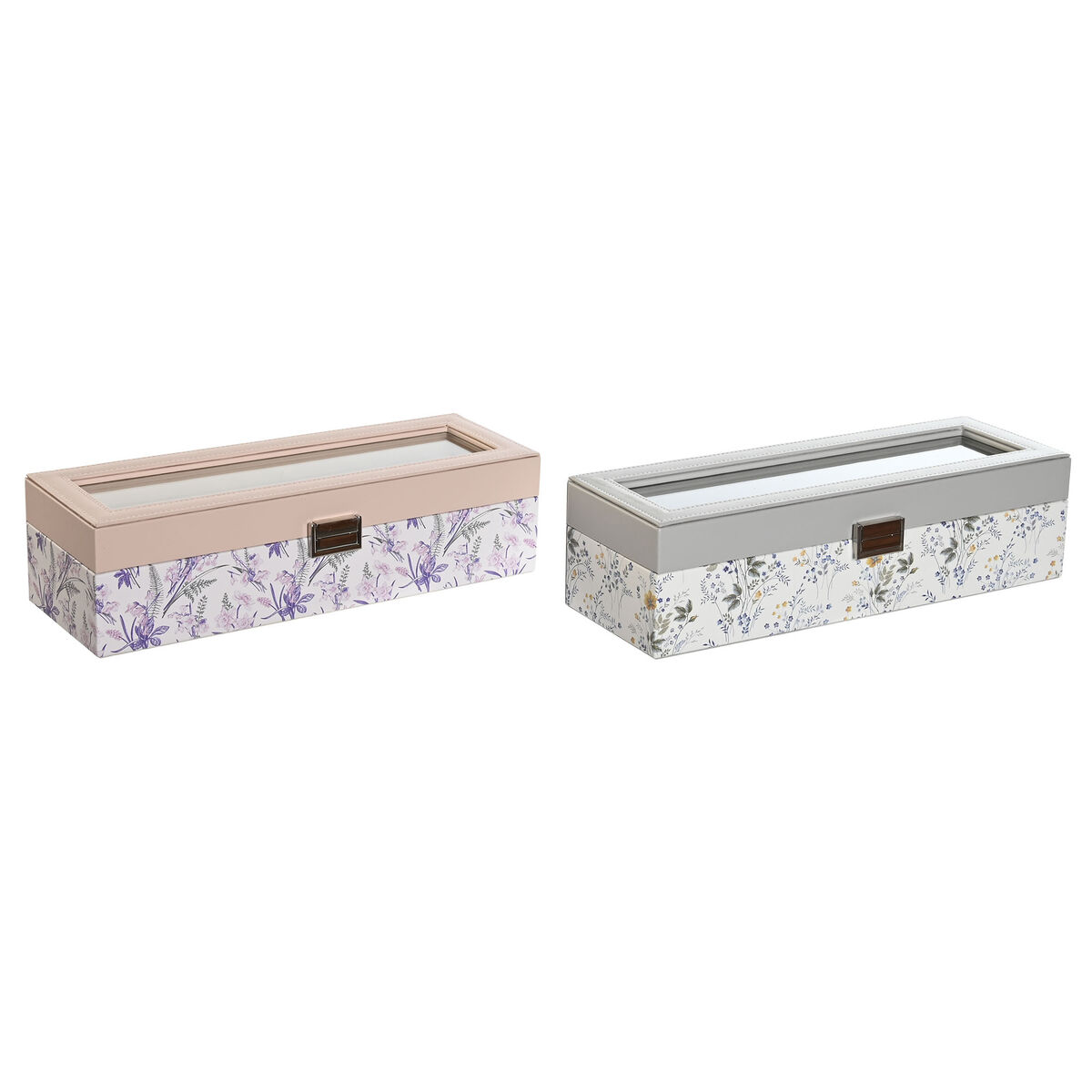 Caja para Relojes DKD Home Decor Blanco Gris Lila Rosa claro Cristal 33 x 11 x 9 cm (2 Unidades)