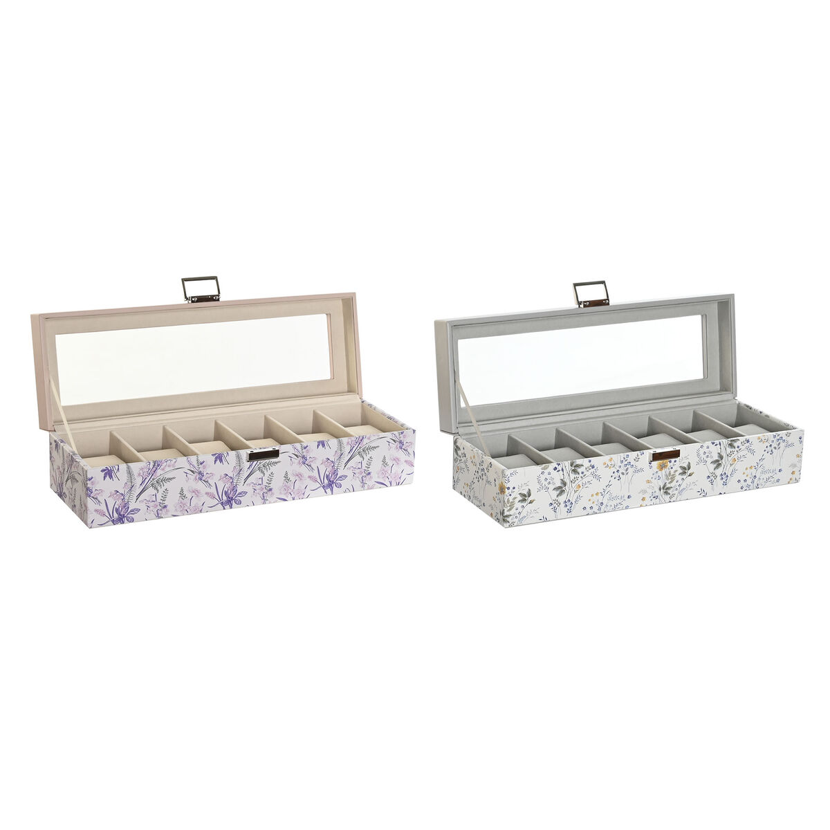 Caja para Relojes DKD Home Decor Blanco Gris Lila Rosa claro Cristal 33 x 11 x 9 cm (2 Unidades)