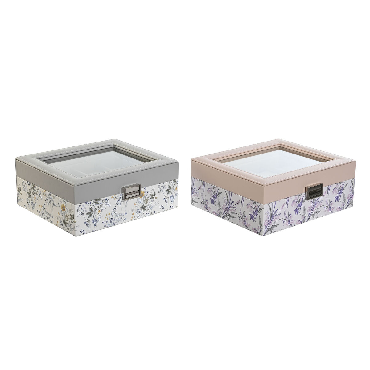 Caja para Relojes DKD Home Decor Blanco Gris Lila Rosa claro PVC Cristal 22,5 x 19,5 x 9,5 cm (2 Unidades)