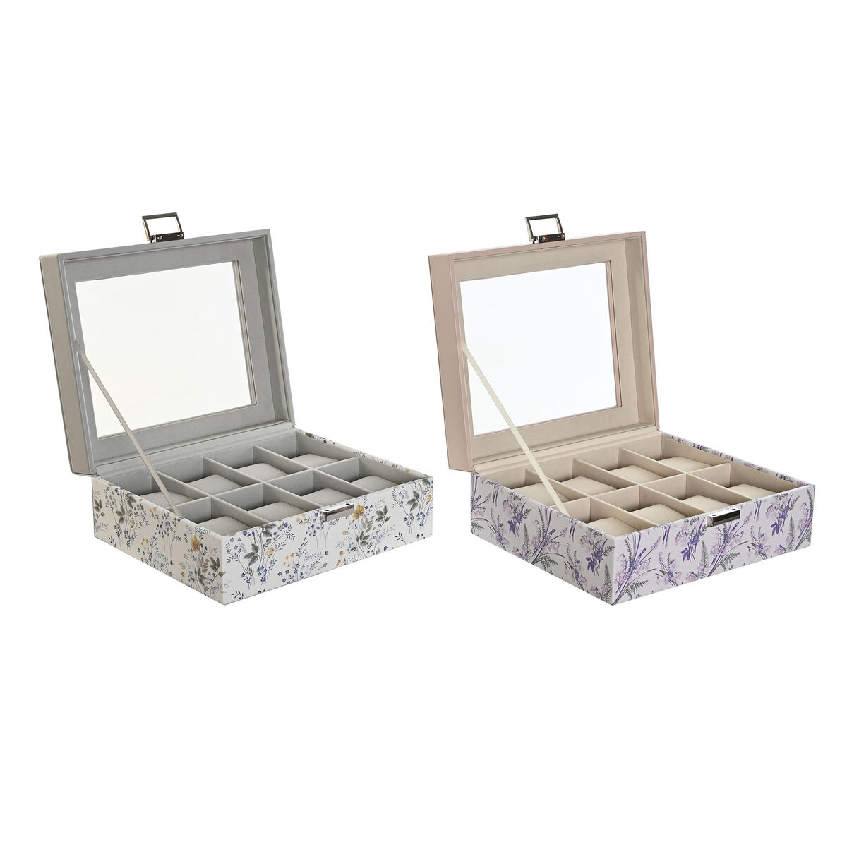 Caja para Relojes DKD Home Decor Blanco Gris Lila Rosa claro PVC Cristal 22,5 x 19,5 x 9,5 cm (2 Unidades)