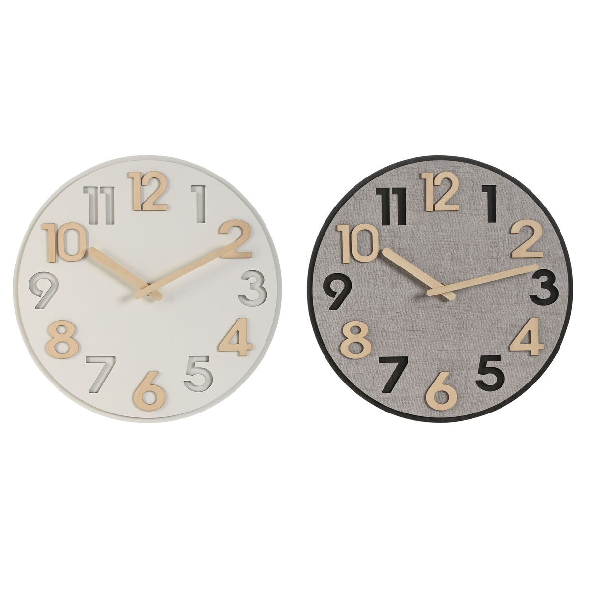Reloj de Pared Home ESPRIT Gris Natural Madera MDF 30 x 5 x 30 cm (2 Unidades)