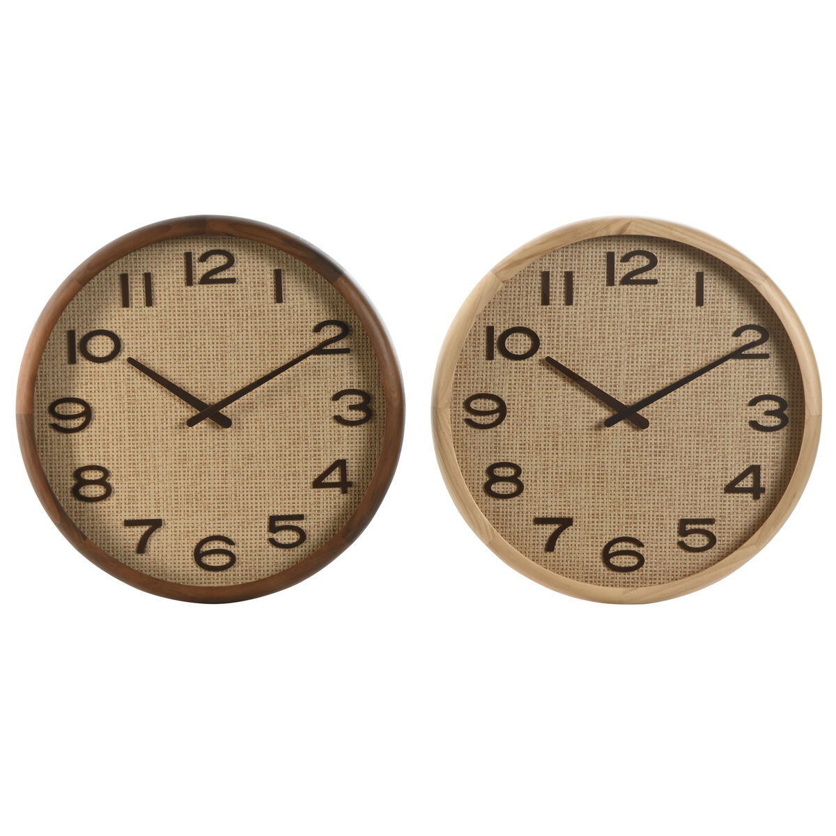Reloj de Pared Home ESPRIT Marrón Natural Madera Ratán 40 x 5 x 40 cm (2 Unidades)