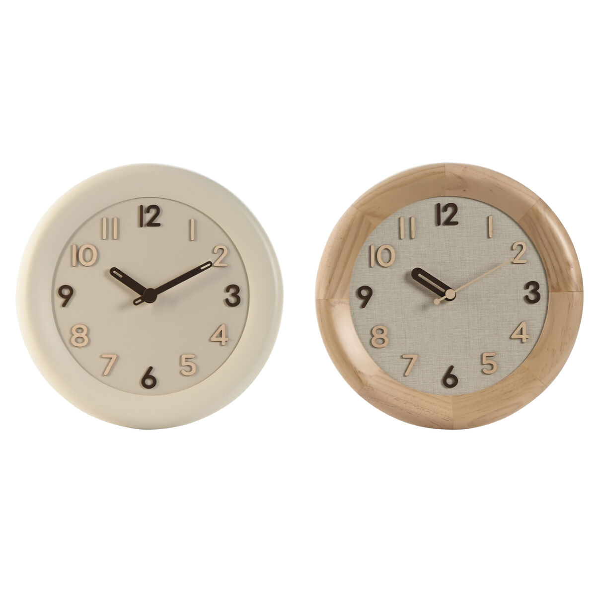 Reloj de Pared Home ESPRIT Beige Natural Madera 30 x 5 x 30 cm (2 Unidades)