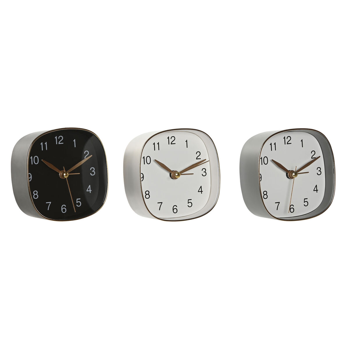 Reloj de Mesa Home ESPRIT Blanco Negro Gris Dorado Moderno (3 Unidades)