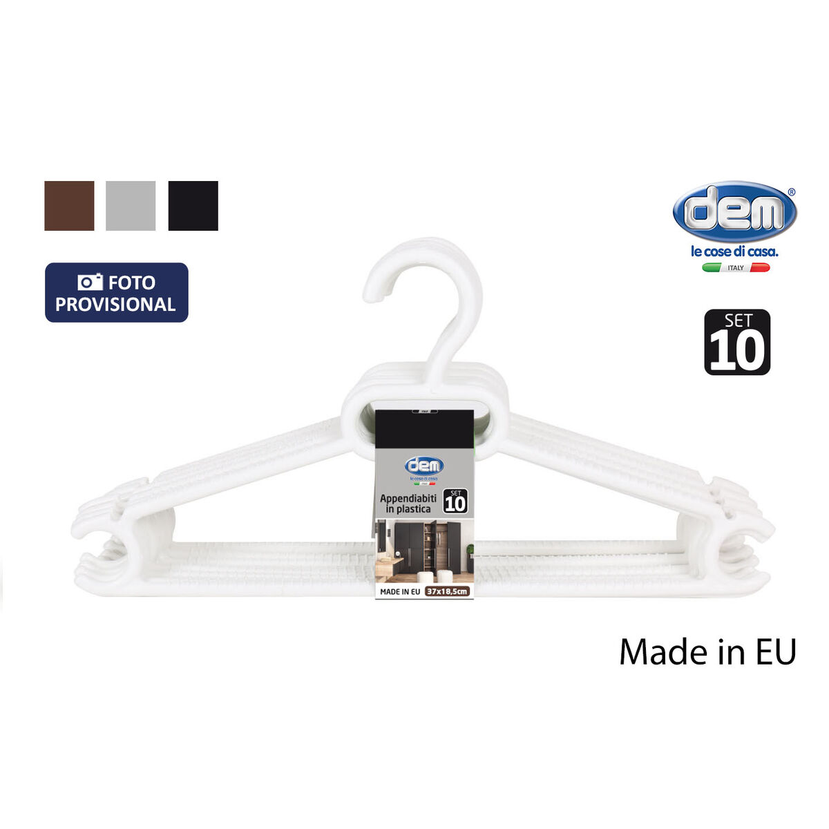 Juego de Perchas Dem Colores Plástico 0,5 x 37 x 18,5 cm 10 Piezas (12 Unidades)