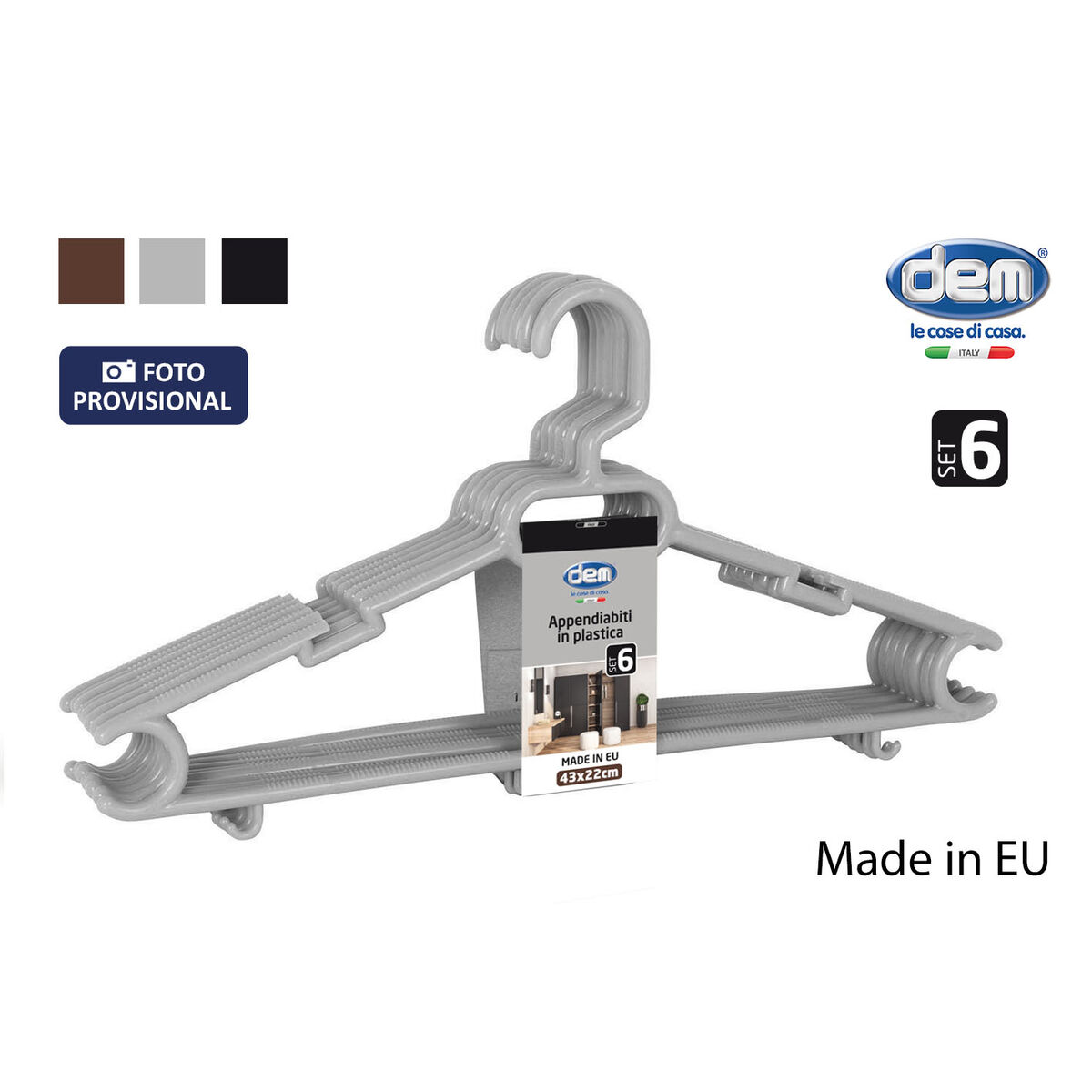 Juego de Perchas Dem Colores Plástico 43 x 22 x 0,5 cm 6 Piezas (12 Unidades)