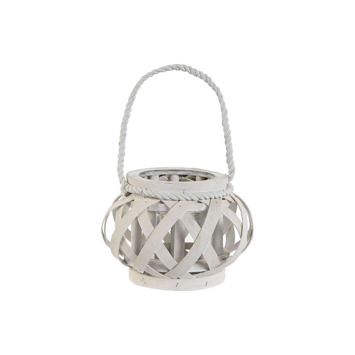 Portavelas Home ESPRIT Blanco Madera Cristal 18 x 18 x 13 cm