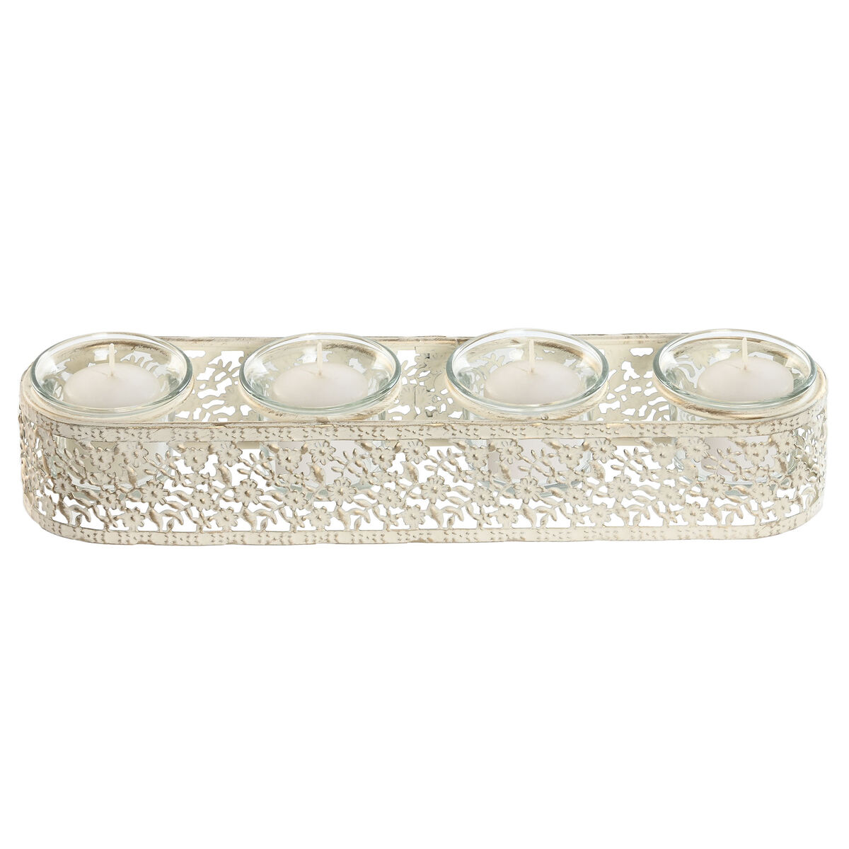 Portavelas Home ESPRIT Crema Metal Cristal 31 x 7 x 5 cm