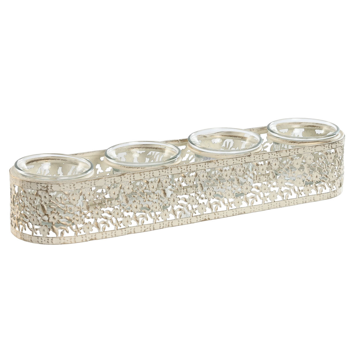 Portavelas Home ESPRIT Crema Metal Cristal 31 x 7 x 5 cm