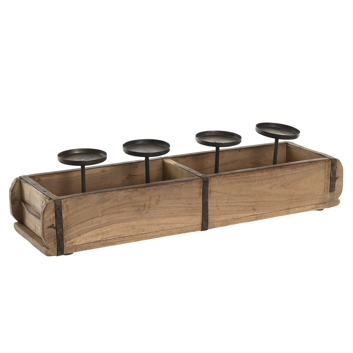 Portavelas Home ESPRIT Natural Hierro Teca 60 x 15 x 14 cm