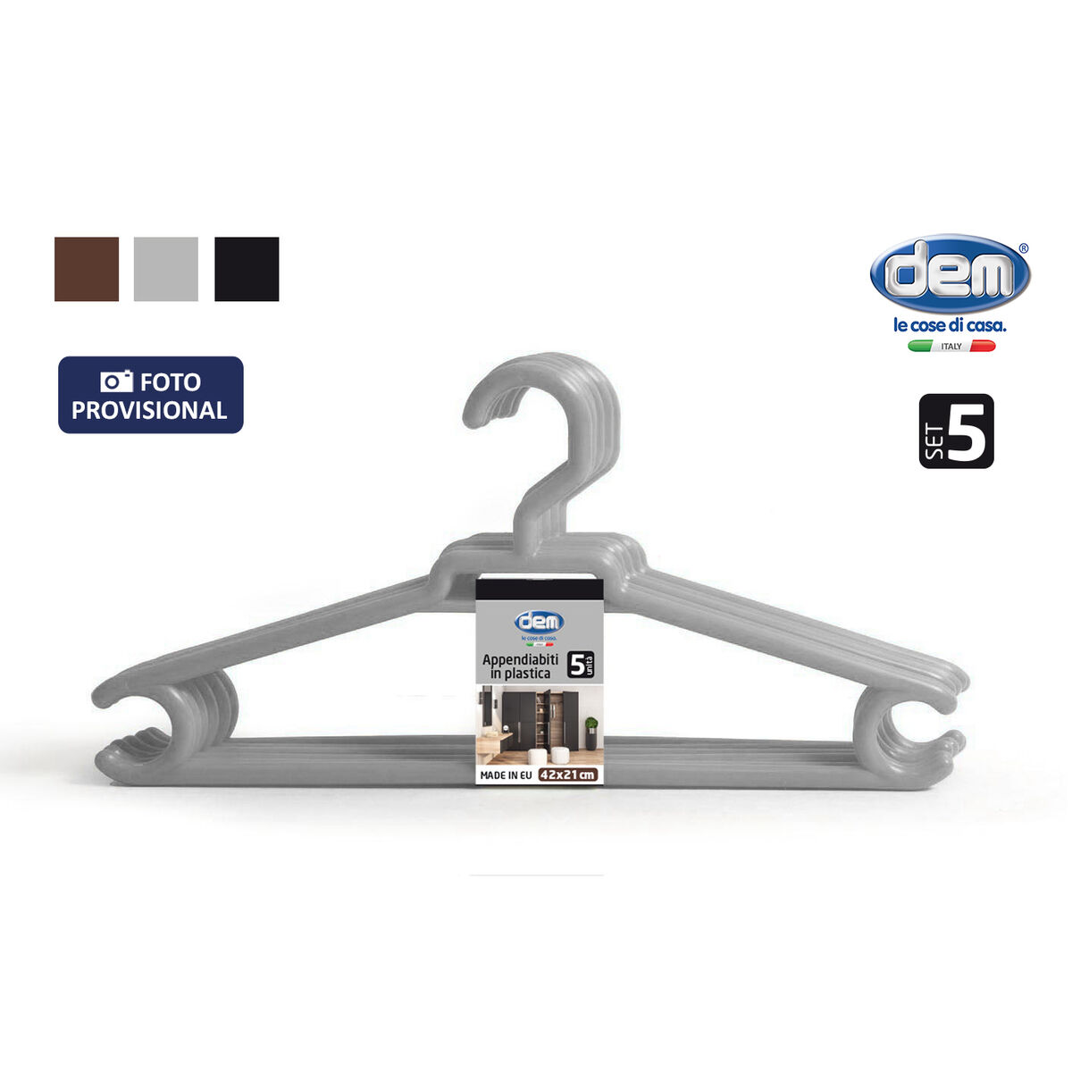 Juego de Perchas Dem Colores Plástico 42 x 20 cm 5 Piezas (12 Unidades)