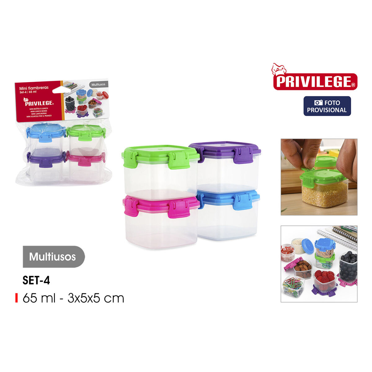 Set de Fiambreras Privilege 65 ml Mini 4 Piezas (24 Unidades)