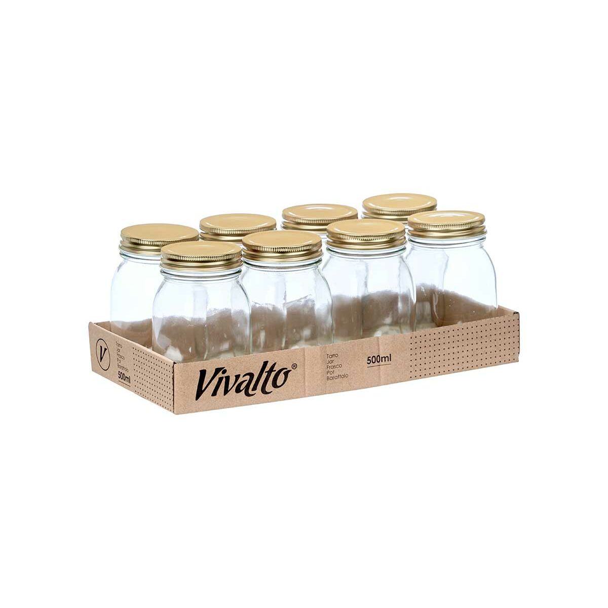 Tarro Vivalto Transparente Dorado 500 ml (8 Unidades)