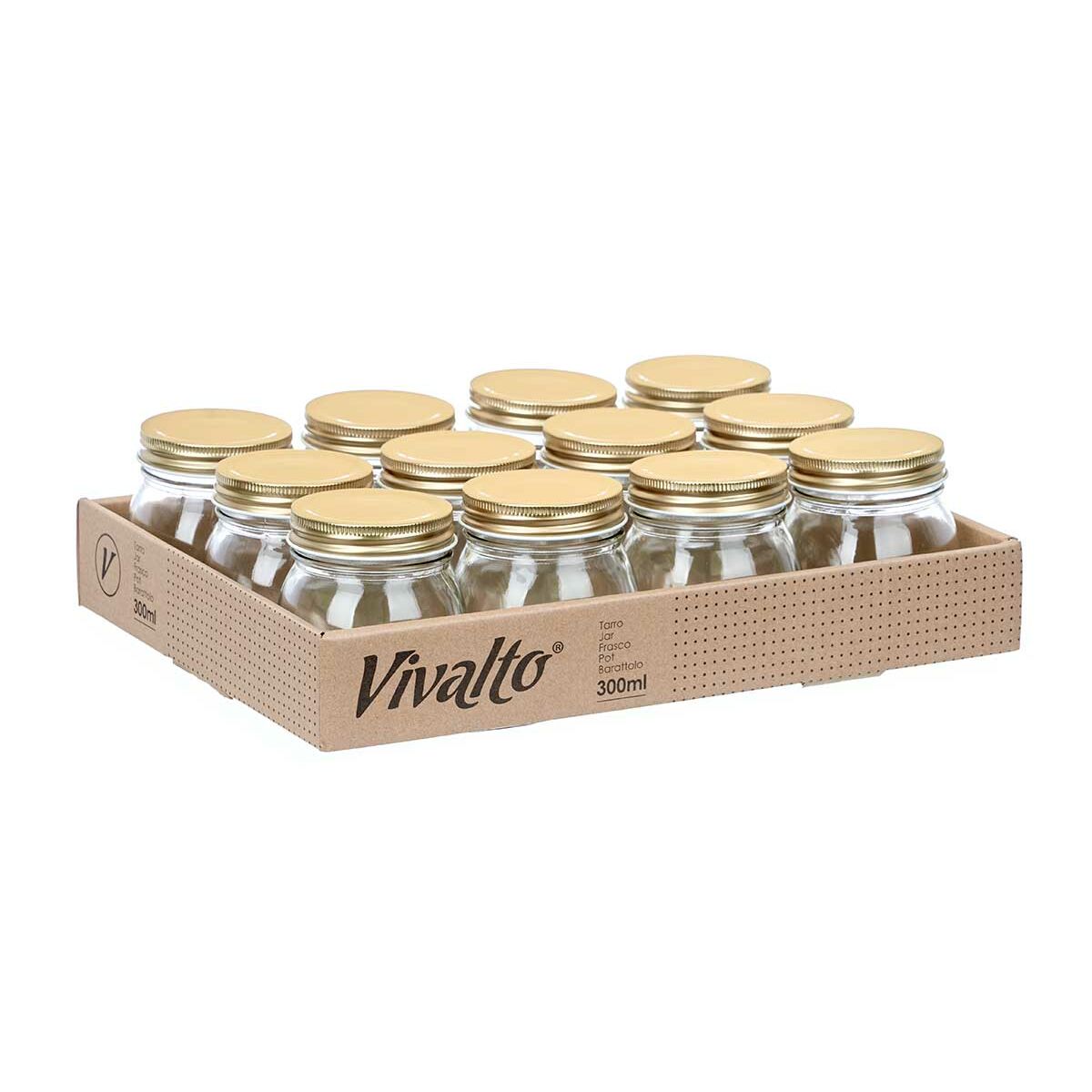 Tarro Vivalto Transparente Dorado 300 ml (12 Unidades)