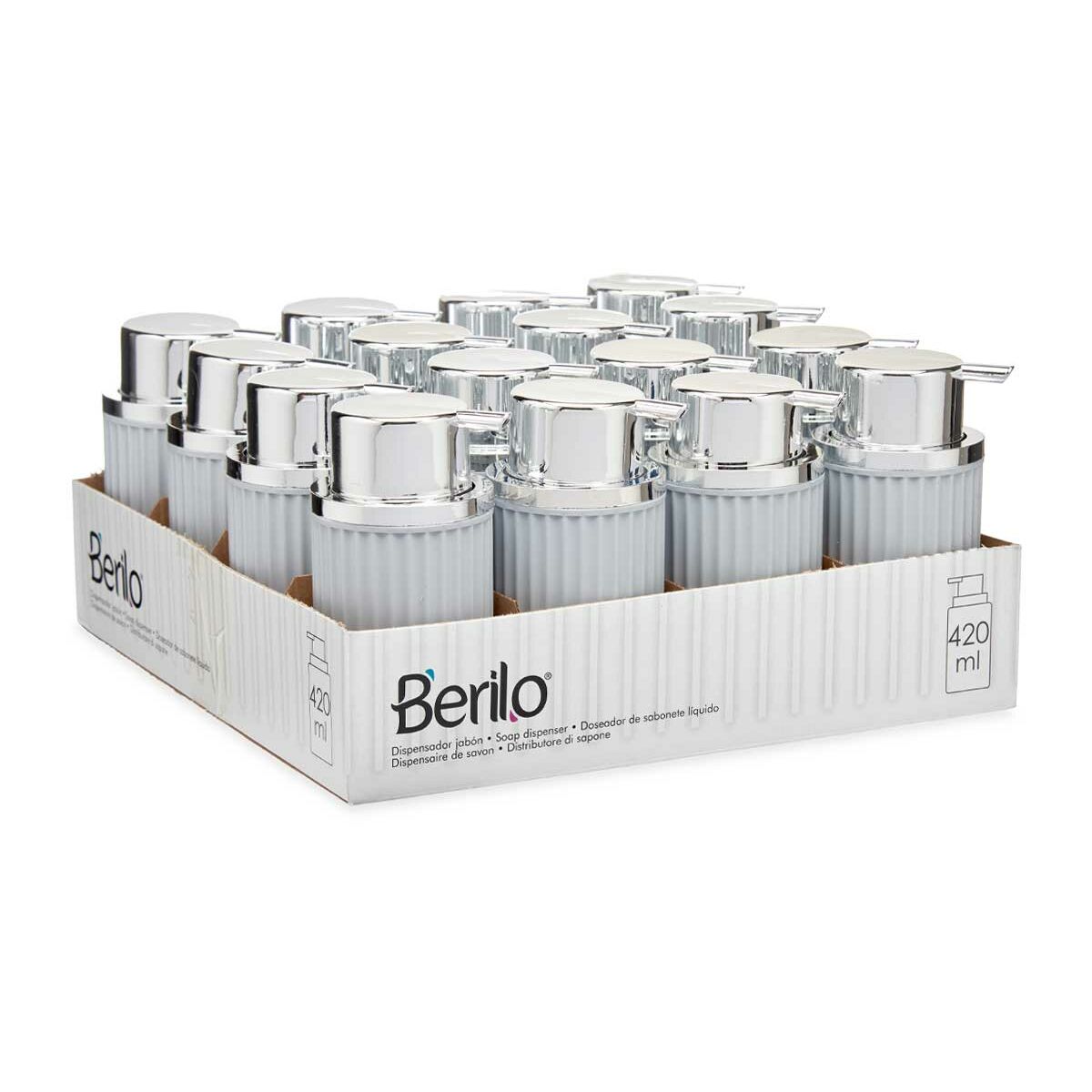 Dispensador de Jabón Berilo Gris Plástico 450 ml 7 x 14,5 x 8,5 cm (16 Unidades)