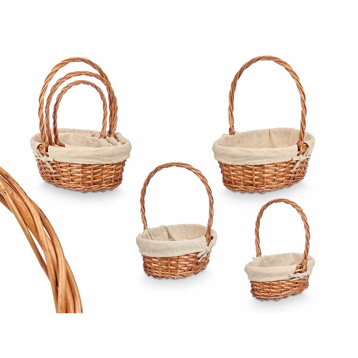 Juego de Cestos Kipit Poliéster Mimbre Tela 50 % algodón 34 x 39,5 x 30 cm 34 x 40 x 30 cm 3 Piezas