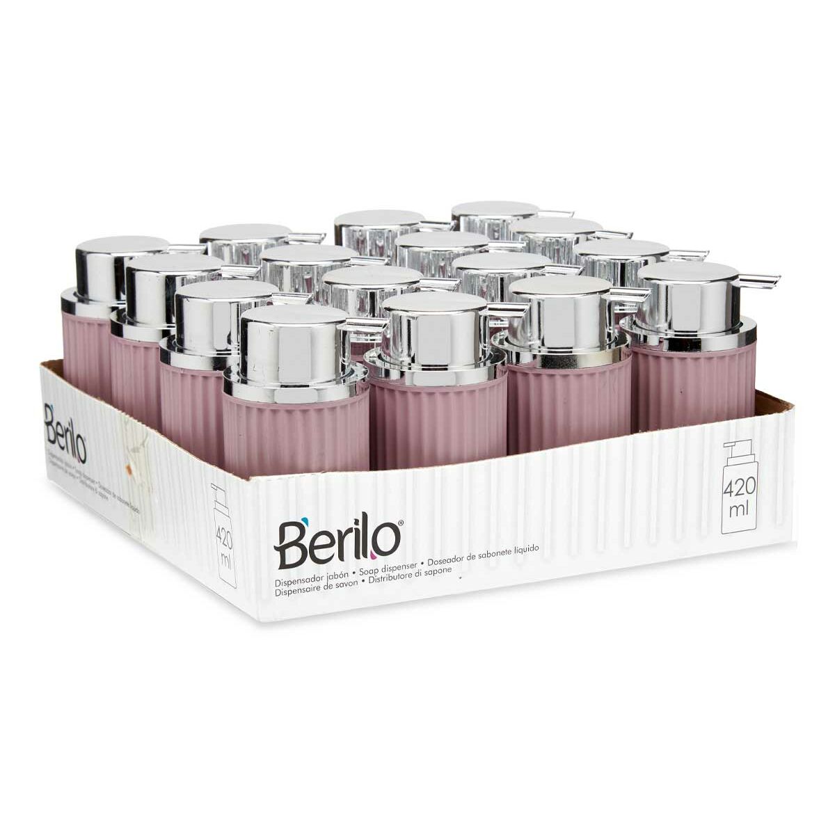 Dispensador de Jabón Berilo Rosa Plástico 420 ml 7 x 14,5 x 8,5 cm (16 Unidades)