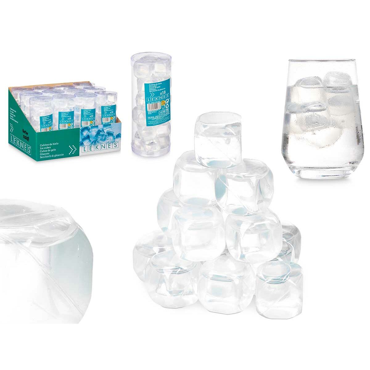 Cubitos refrigerantes reutilizables Leknes Transparente Polietileno Agua destilada 6,5 x 16 x 6,5 cm 18 Piezas (12 Unidades)