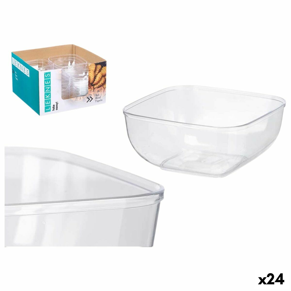 Set de Cuencos Leknes Transparente Plástico 800 ml 15,3 x 7 x 15,3 cm (24 Unidades)