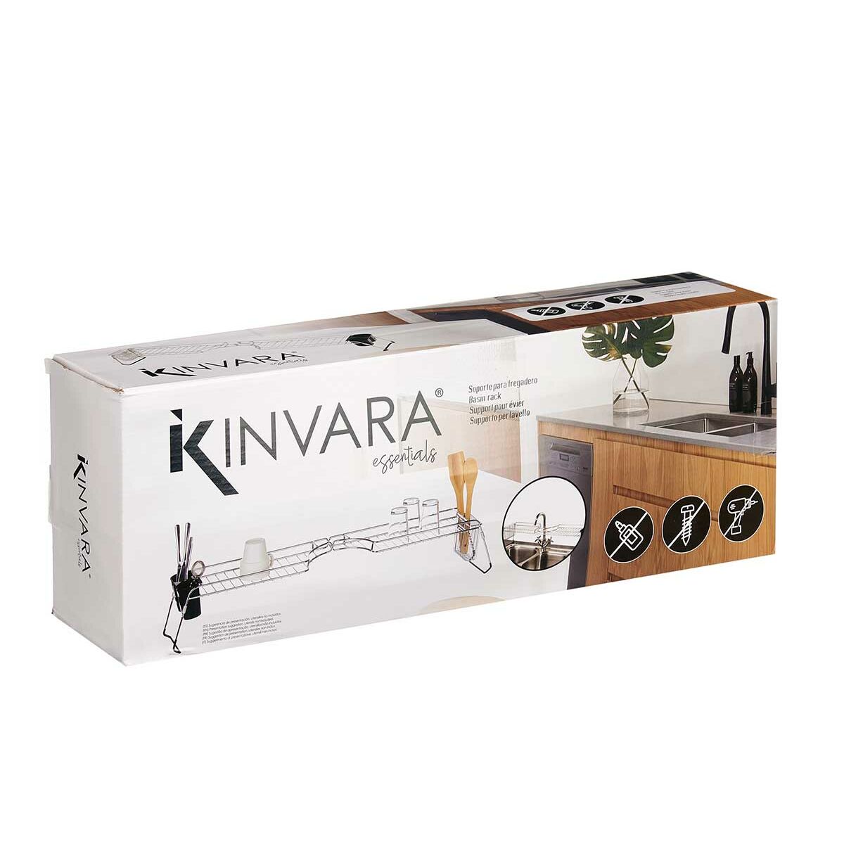 Escurreplatos Extensible para Fregadero Kinvara Negro Plateado Metal Polipropileno 44 x 11 x 16 cm (4 Unidades)