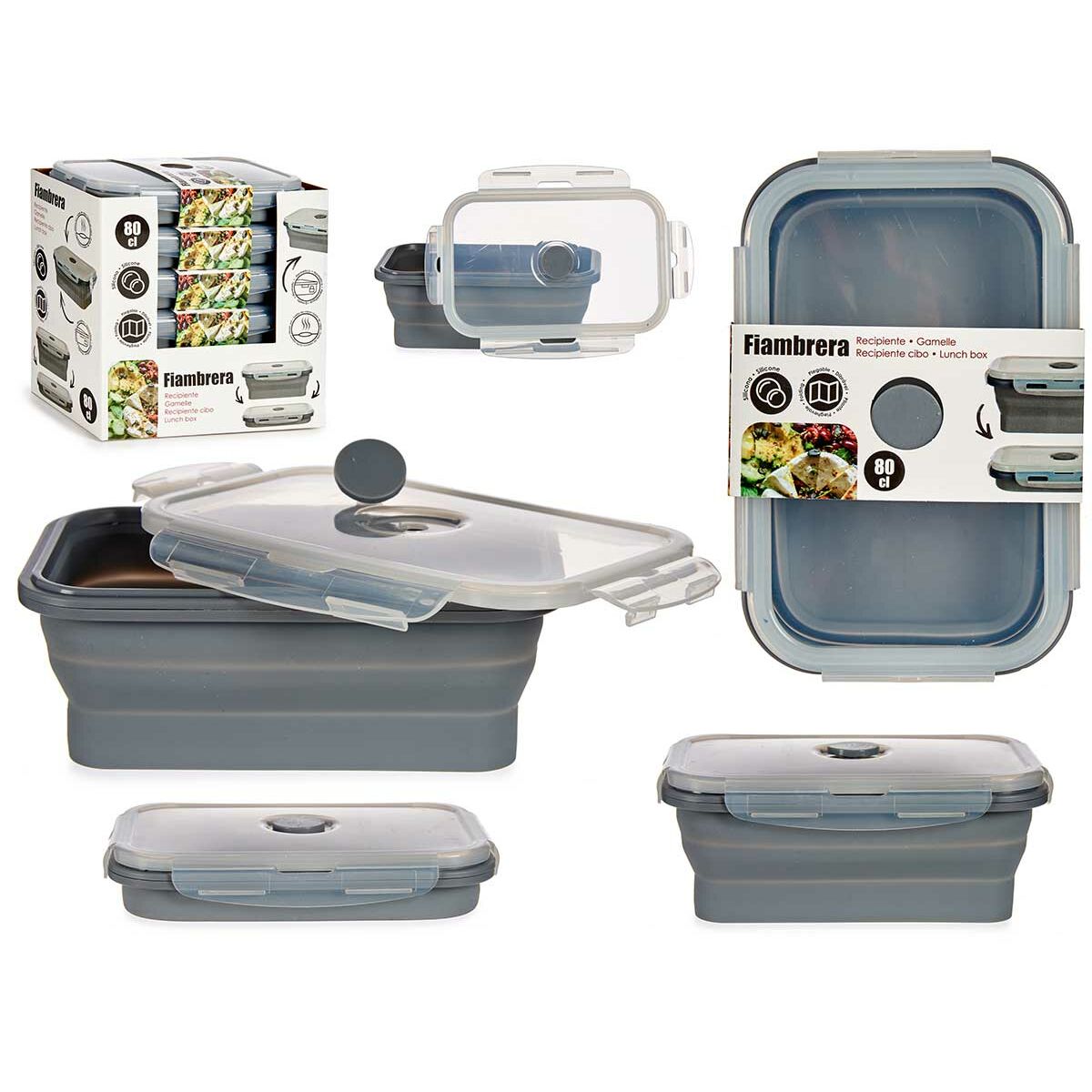 Fiambrera Kinvara Gris Transparente ABS 800 ml (6 Unidades)