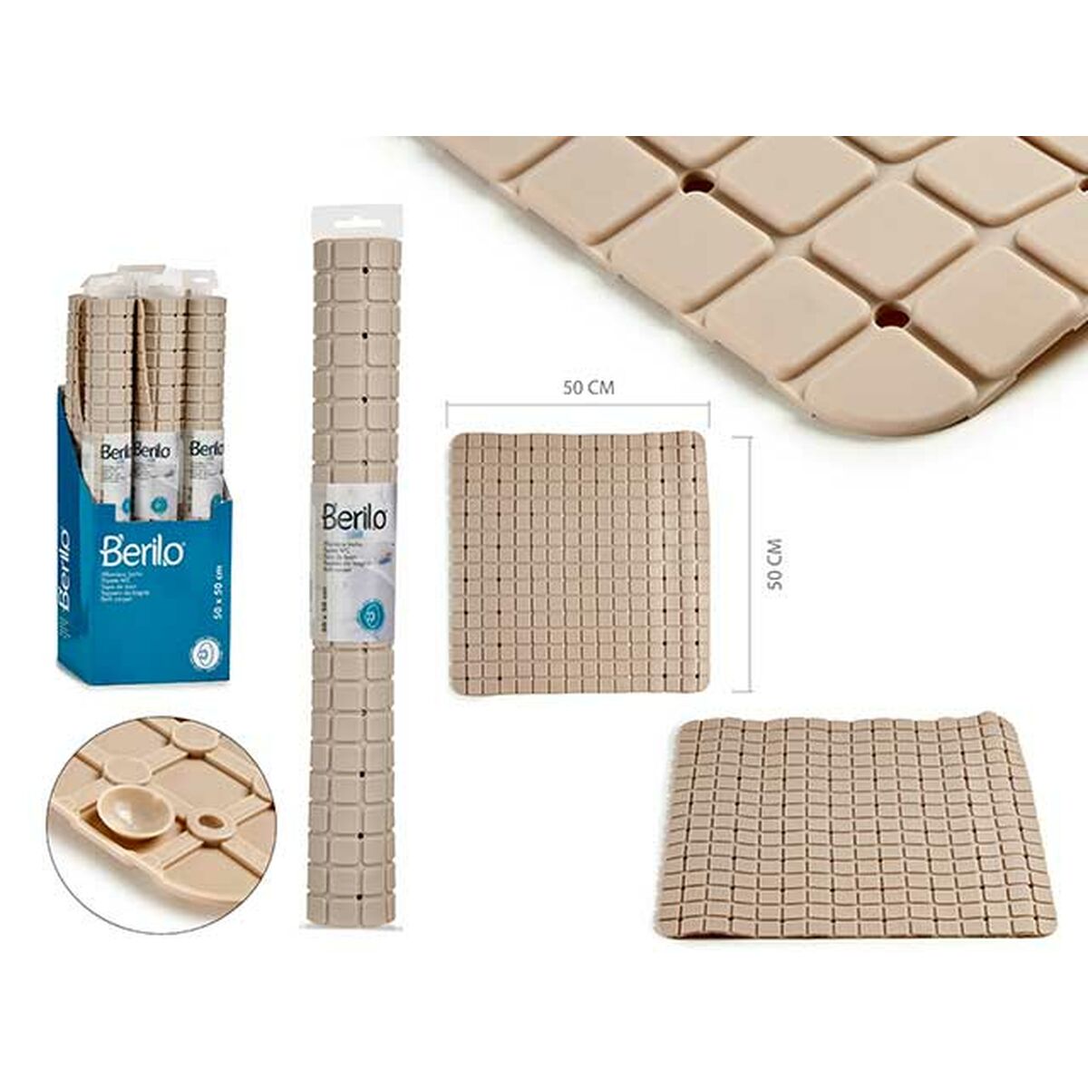 Alfombra de baño Berilo Beige PVC 0,03 x 50 x 50 cm (6 Unidades)