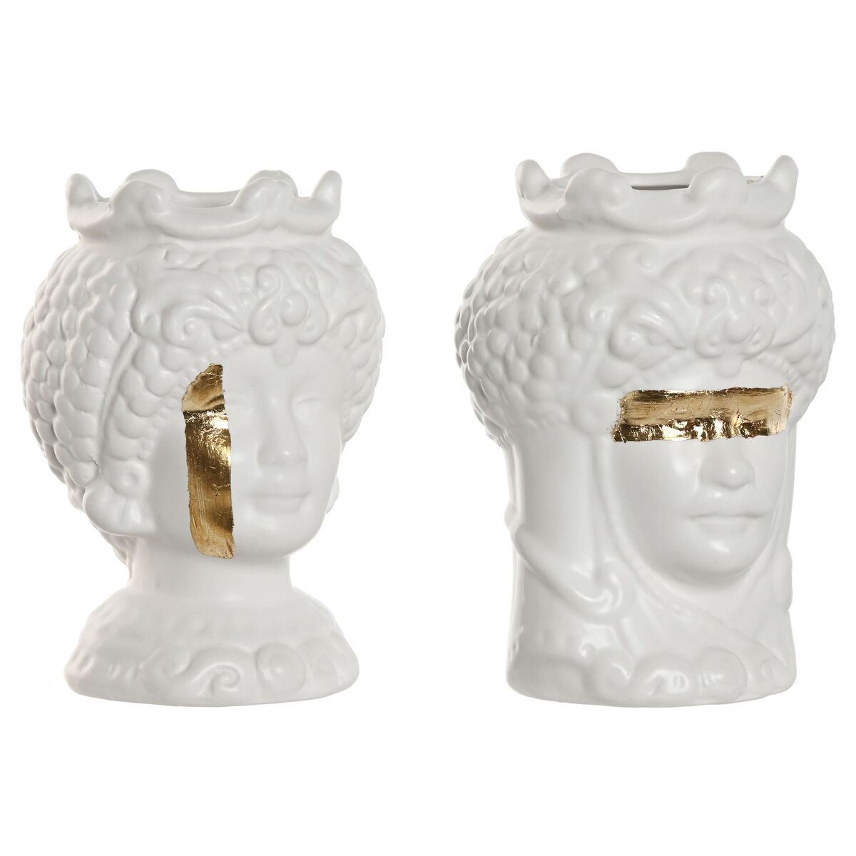 Macetero Home ESPRIT Blanco Dorado Porcelana 10 x 10 x 14 cm (2 Unidades)