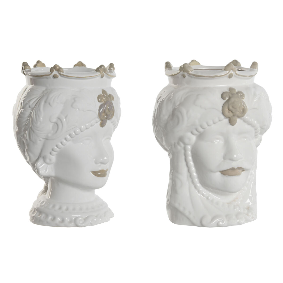 Macetero Home ESPRIT Blanco Beige Porcelana 15 x 15 x 26.5 cm (2 Unidades)