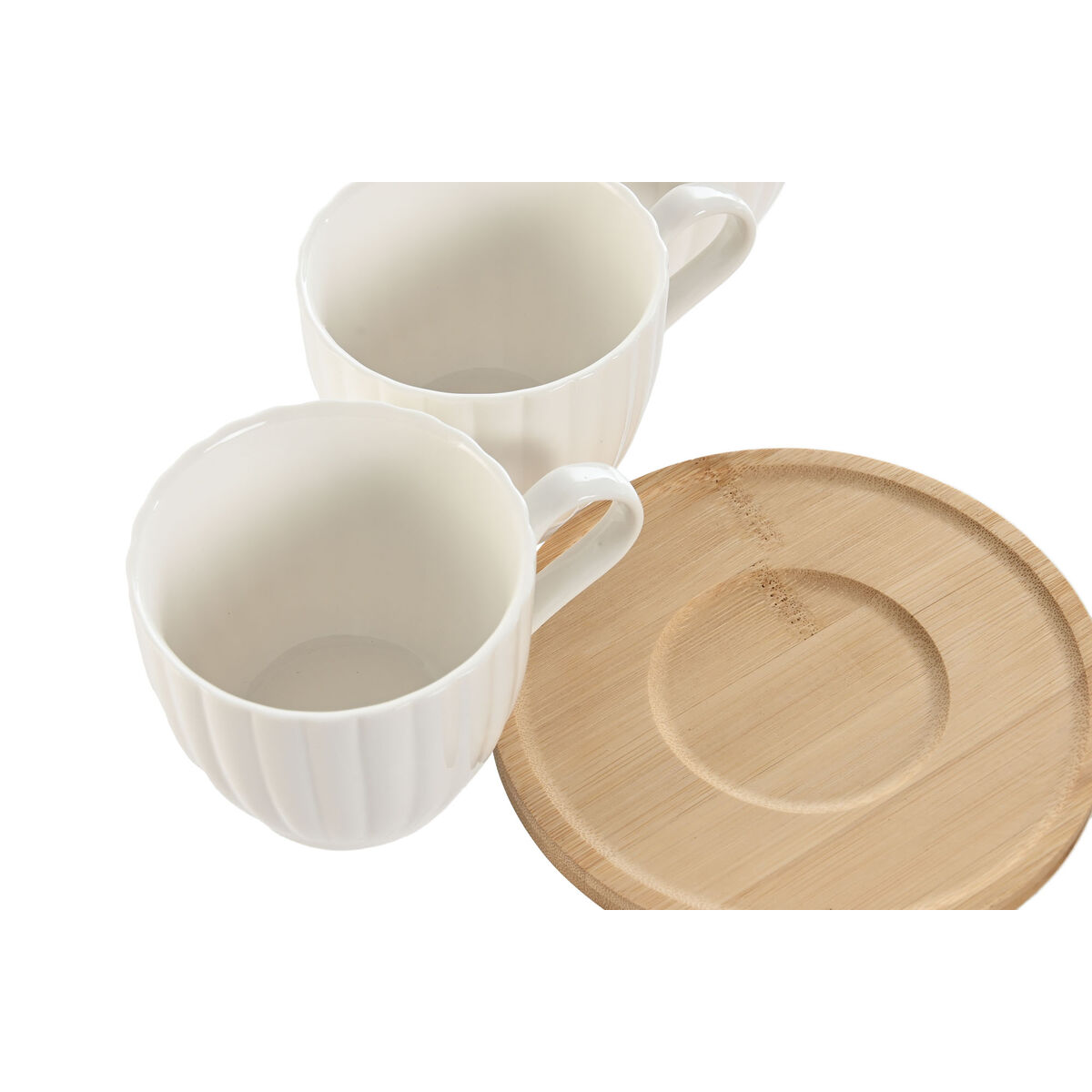 Juego de 6 Tazas con Plato Home ESPRIT Blanco Natural Bambú Porcelana 220 ml