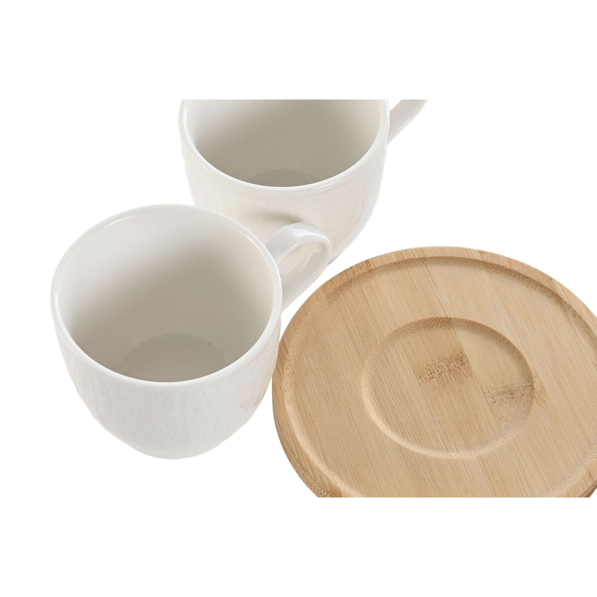 Juego de 6 Tazas con Plato Home ESPRIT Blanco Natural Bambú Porcelana 220 ml