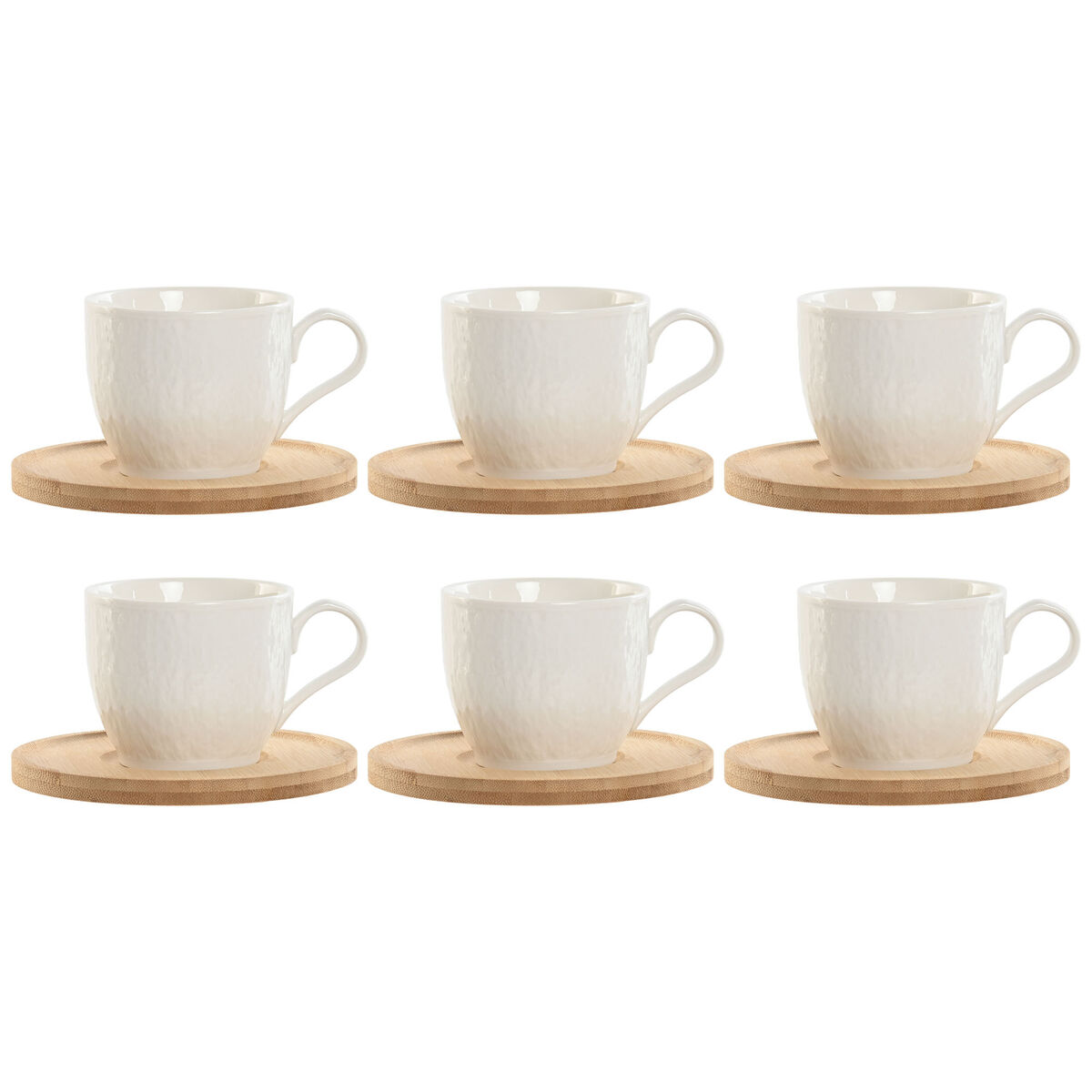 Juego de 6 Tazas con Plato Home ESPRIT Blanco Natural Bambú Porcelana 220 ml