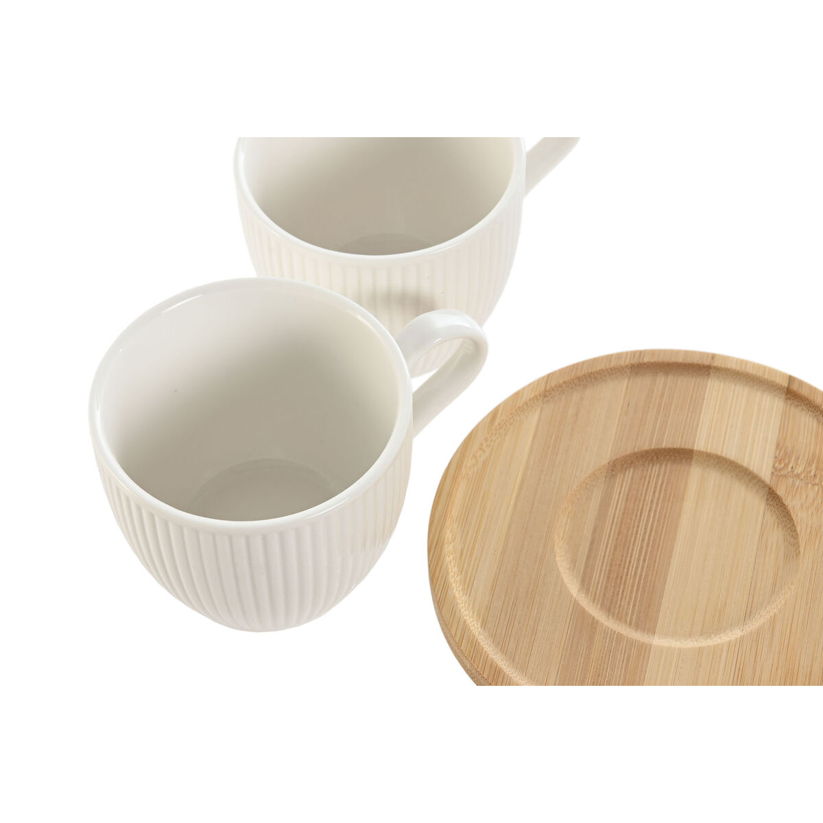 Juego de 6 Tazas con Plato Home ESPRIT Blanco Natural Bambú Porcelana 220 ml