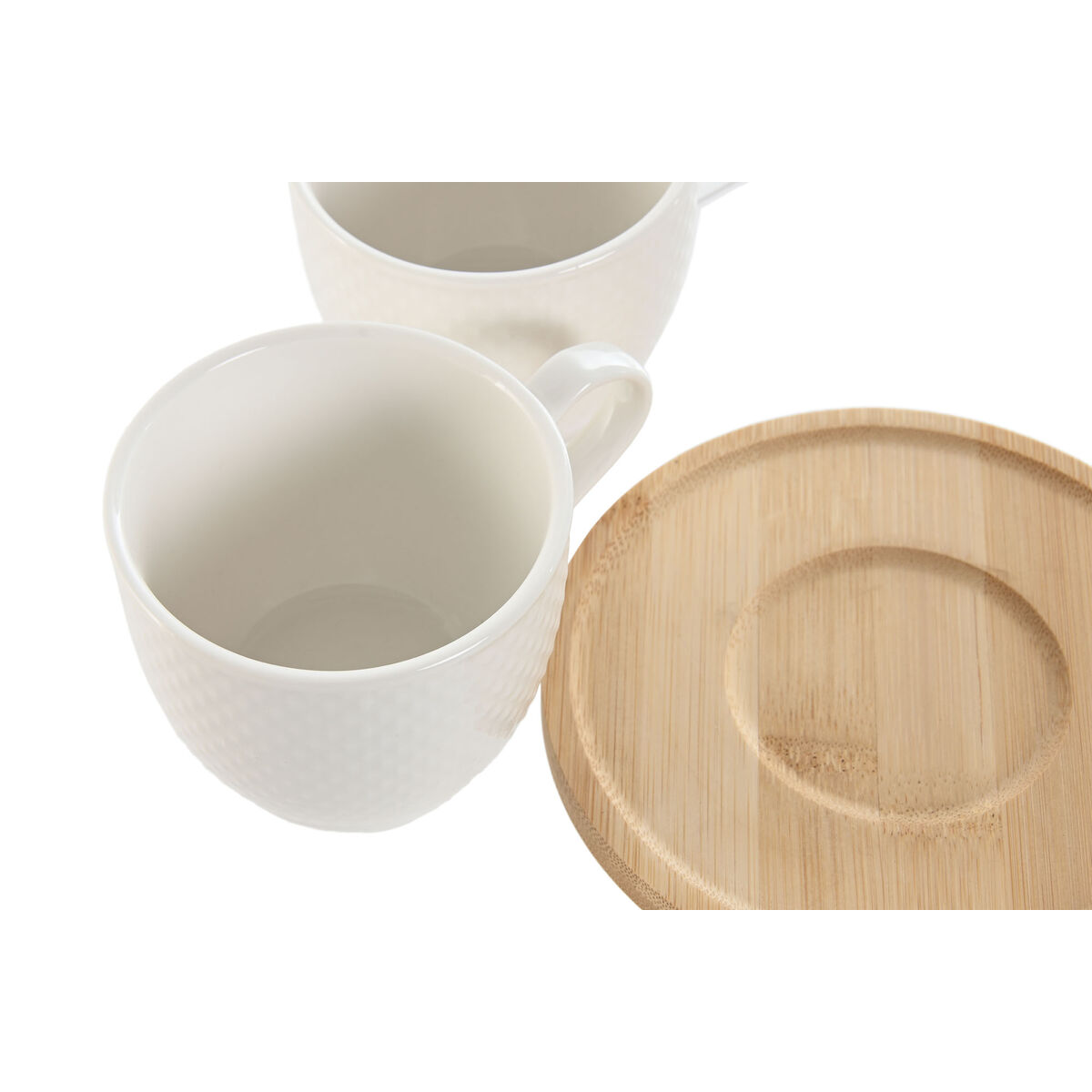 Juego de 6 Tazas con Plato Home ESPRIT Blanco Natural Bambú Porcelana 220 ml