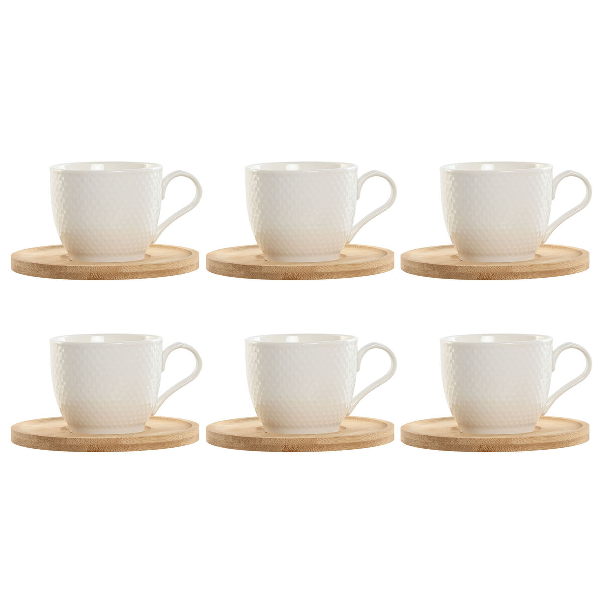 Juego de 6 Tazas con Plato Home ESPRIT Blanco Natural Bambú Porcelana 220 ml