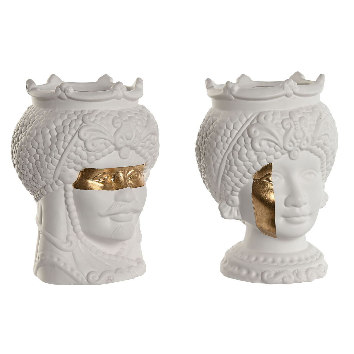 Macetero Home ESPRIT Blanco Dorado Porcelana 15 x 15 x 26.5 cm (2 Unidades)