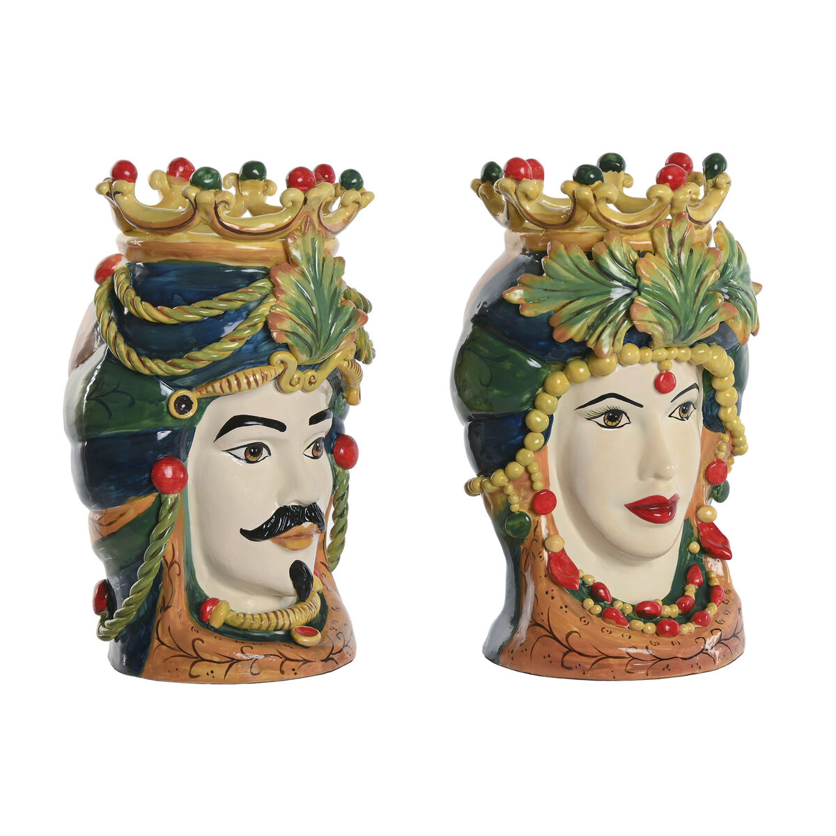 Macetero Home ESPRIT Verde Multicolor Porcelana 20 x 20 x 29 cm (2 Unidades)