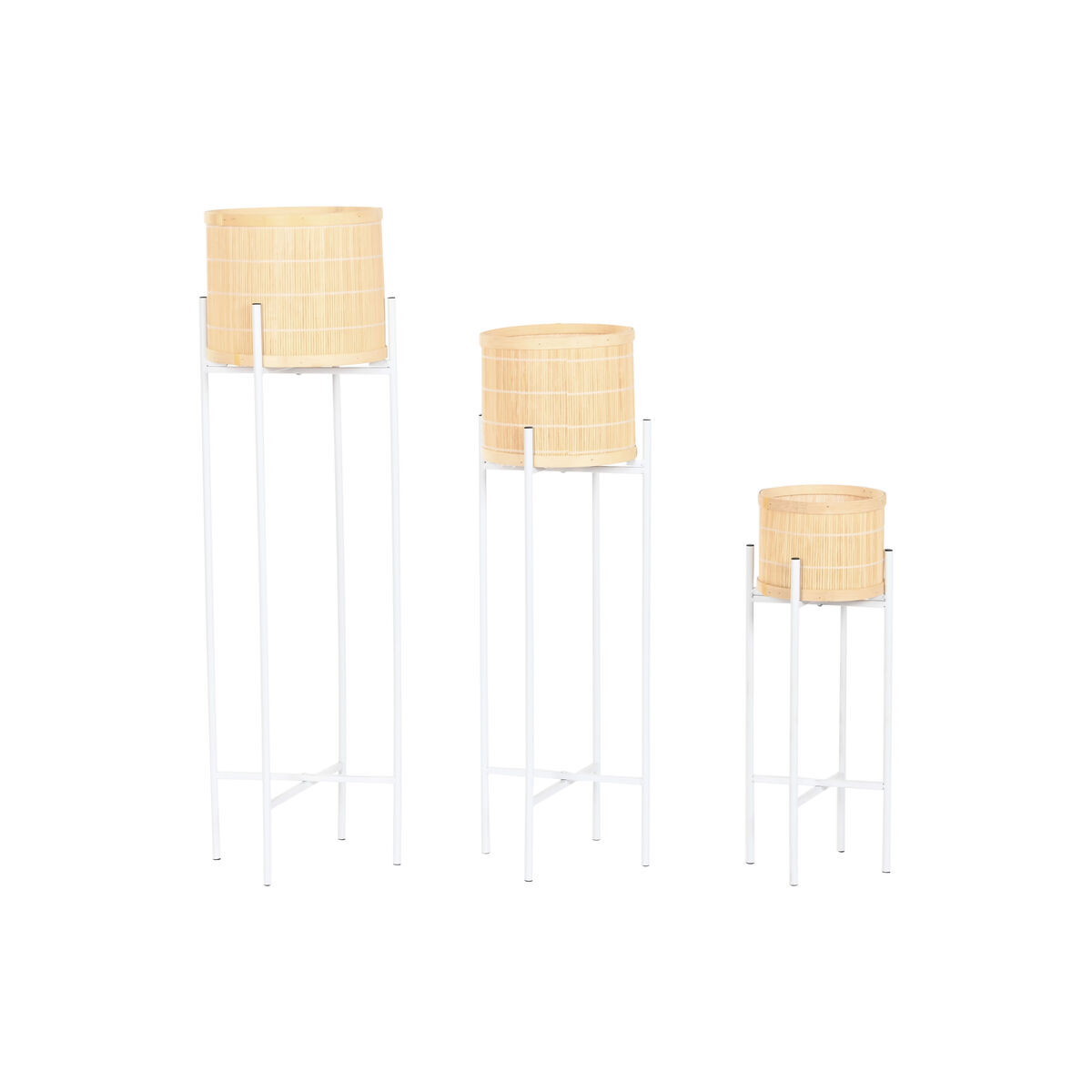 Macetero Home ESPRIT Blanco Natural Metal Bambú 31 x 31 x 103 cm (3 Piezas)