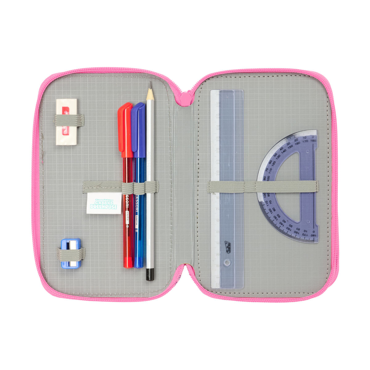 Plumier Triple Gabby's Dollhouse Confetti Rosa Turquesa 12,5 x 19,5 x 5,5 cm 37 Piezas