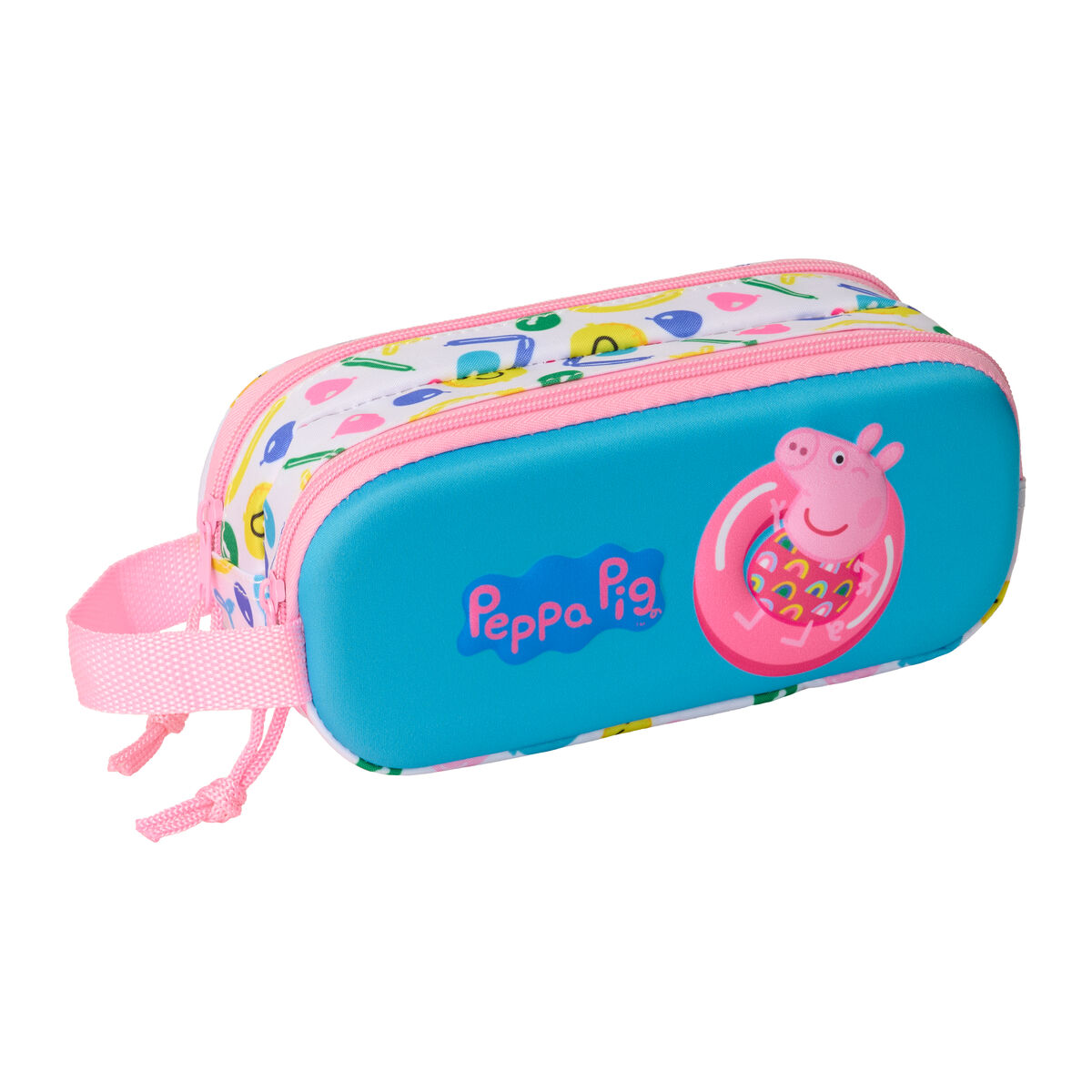 Portatodo Doble Peppa Pig Azul Blanco Rosa 21 x 8 x 6 cm 3D