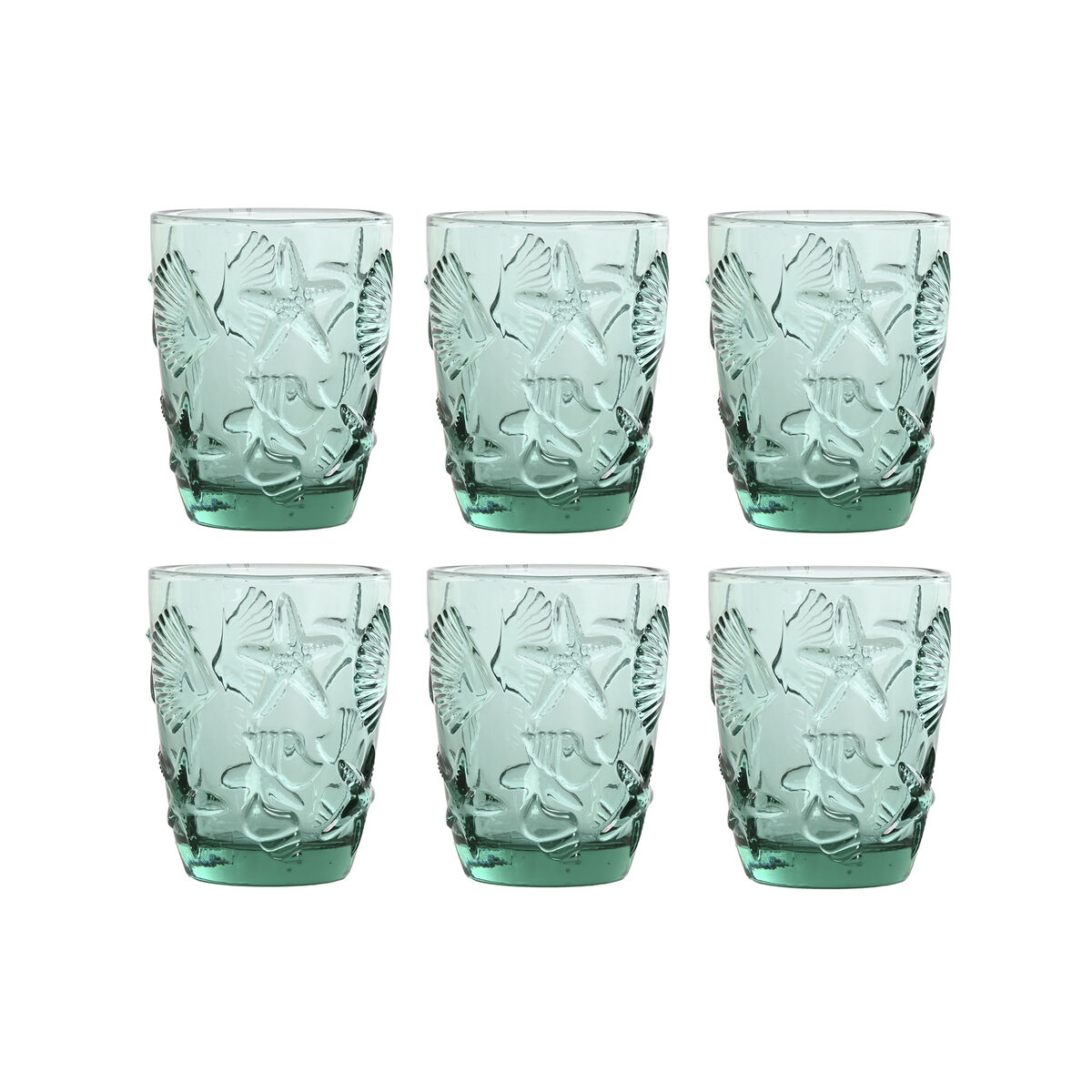 Set de Vasos Home ESPRIT Turquesa Cristal Mediterráneo Con relieve 290 ml (6 Unidades)