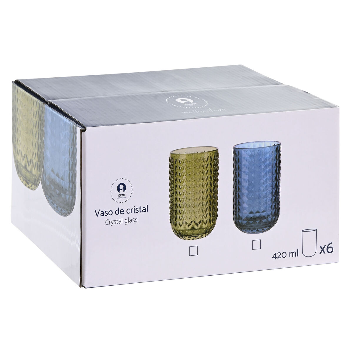 Set de Vasos Home ESPRIT Verde Cristal Con relieve 420 ml (6 Unidades)
